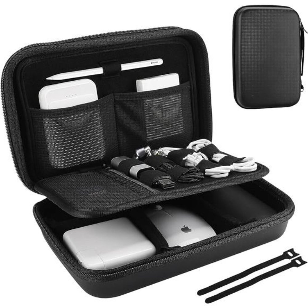 Hard Travel Electronic Organizer Case, Small Portable Accessories Bag -L, Black - Picture 1 of 7